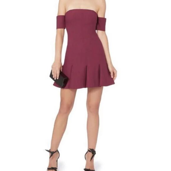CINQ A SEPT Womens Dress Size 4 Maroon Fit Flare Off Shoulder ELVA Elderberry - Picture 1 of 11